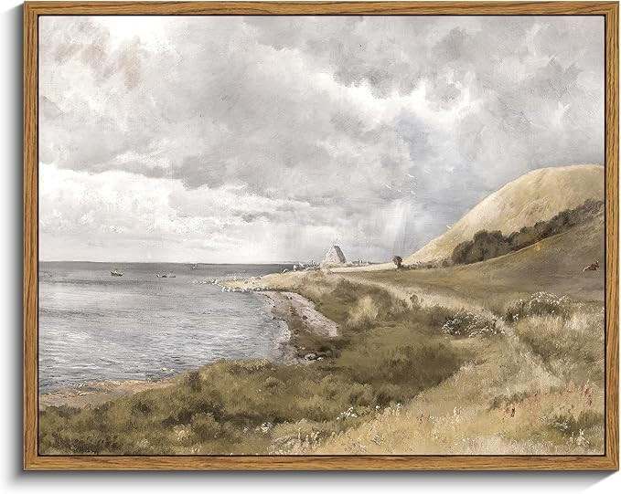 InSimSea Framed Canvas Wall Art Vintage Decor, Coastal Wall Art Seaside Landscape Paintings, Rust... | Amazon (US)