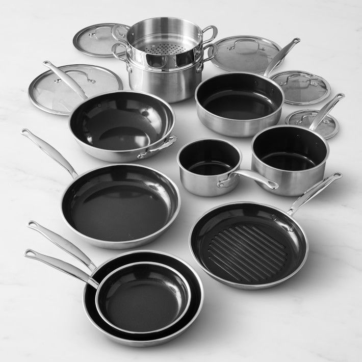 GreenPan™ Premiere Stainless-Steel Ceramic Nonstick 15-Piece Cookware Set | Williams Sonoma | Williams-Sonoma