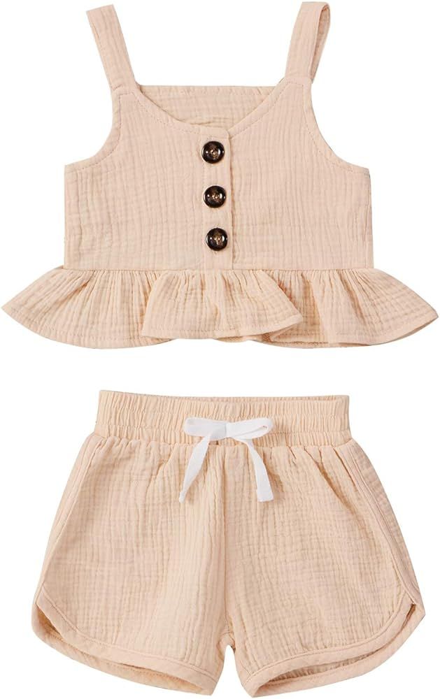 Toddler Infant Baby Girl Clothes Off Shoulder Tube Crop Tops Ruffle Shorts Pants Headband Summer ... | Amazon (US)