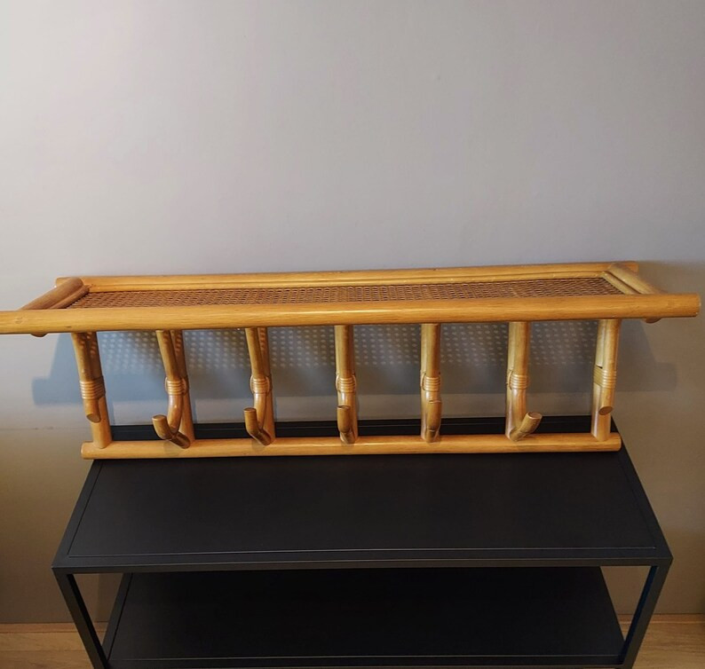Vintage bamboo rotan coat rack with hat rest | Etsy (US)