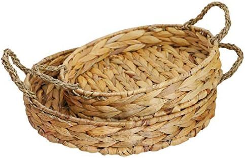 Round Wicker Basket Tray for Coffee Table Centerpieces, Seagrass Woven Serving Trays, Hyacinth Ra... | Amazon (US)