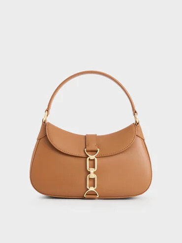 Brown Agatha Chain-Accent Hobo Bag | CHARLES & KEITH UK | Charles & Keith UK