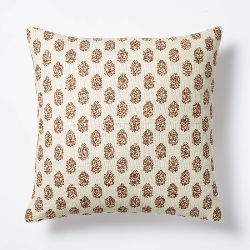 Floral Block Printed Square Throw Pillow Cream/Mahogany - Threshold&#8482; designed with Studio M... | Target