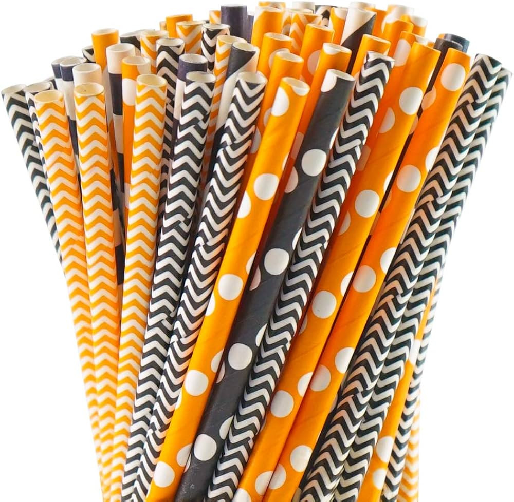 HANSGO 180PCS Halloween Paper Straws, Disposable Drinking Striped Paper Straws Party Straws Bulk ... | Amazon (US)