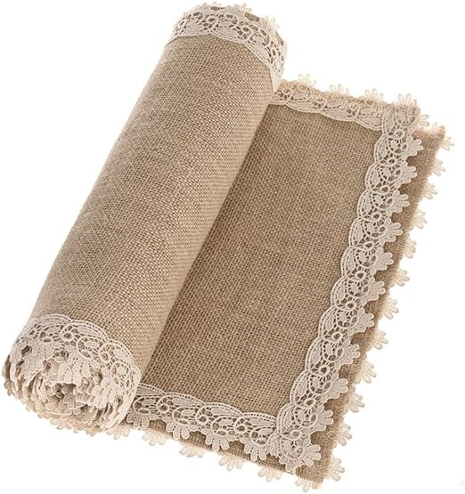 Ling's moment Burlap Table Runners 12 x 60 Inches with Lace Hem, Rustic Country Barn Wedding Part... | Amazon (US)
