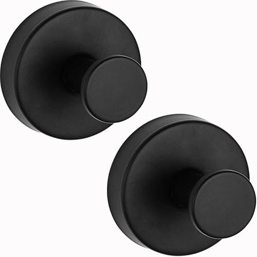 QIIODATD Suction Cup Hooks for Shower Wall, Towel Hooks for Bathroom Window Glass, Bath Robe Looafh Hook for Hanging Reusable Stainless Steel Hooks on Glass Doors Mirrors (Black, 2 Pack) | Amazon (US)