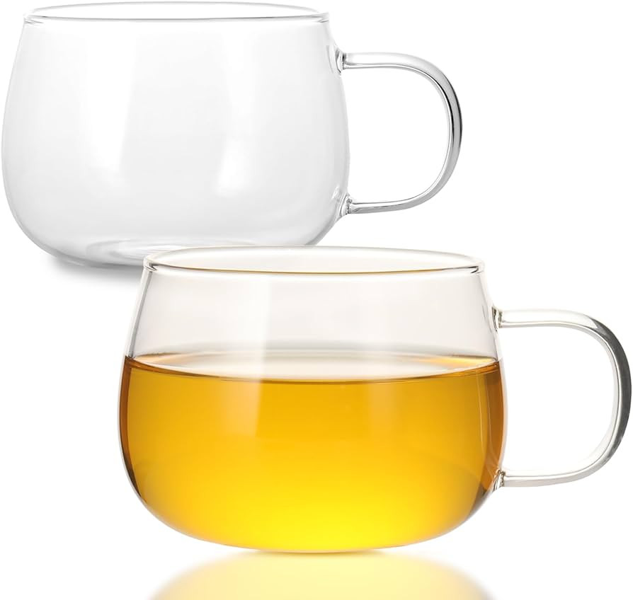 Glass Tea Cups Set of 2, Clear Borosilicate Glass Teacups with Handle for Tealover, Dishwasher & ... | Amazon (US)