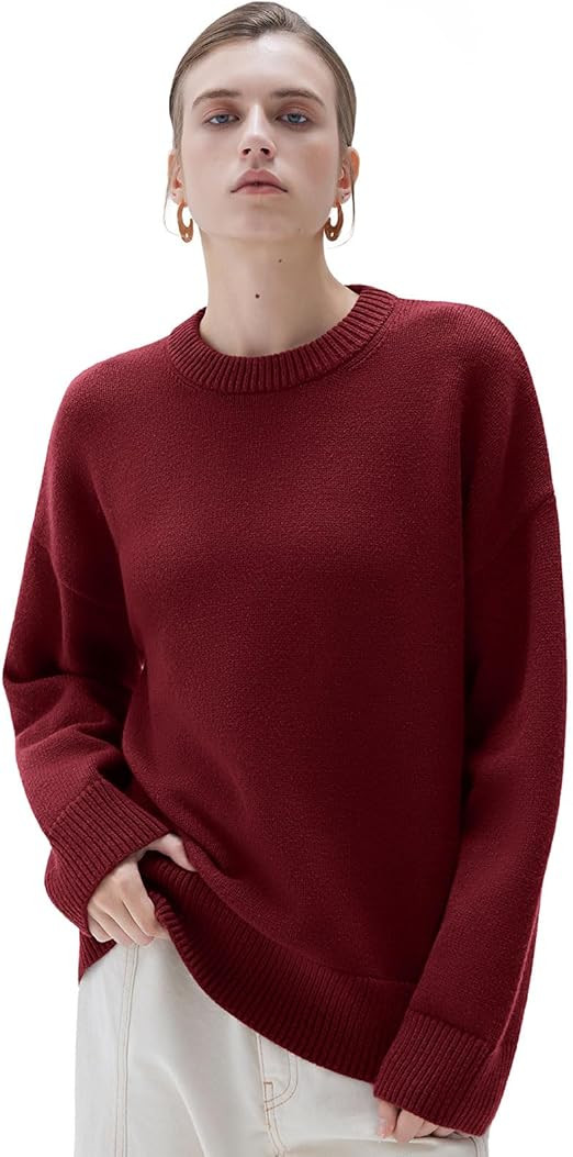SUUKSESS Women Cashmere Oversized Long Sleeve Pullover Sweater Crew Neck Jumpers | Amazon (US)