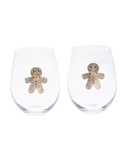 2pk Jeweled Gingerbread Stemless Glasses | TJ Maxx