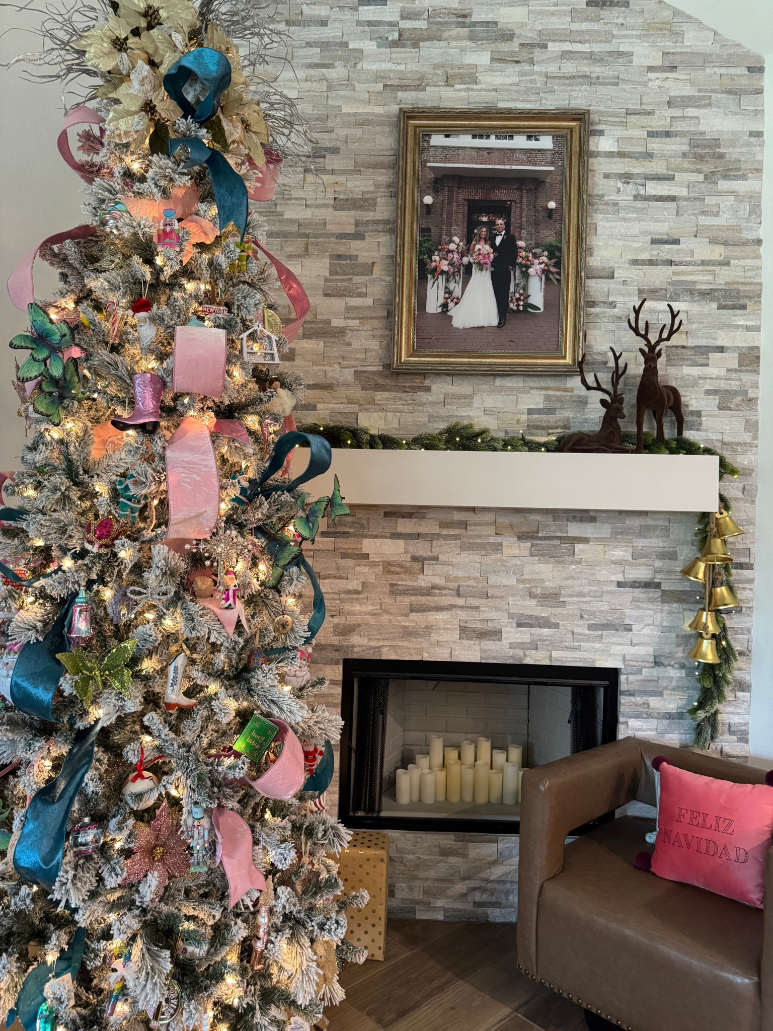 9 ft flocked Norfolk pine farm and with twinkling lights included looks so pretty on the mantle! Under $25. Requires 3 AAA batteries. My bells and reindeer are from round top and I can’t link, but linked similar that I love!

#LTKHoliday #LTKSaleAlert #LTKSeasonal