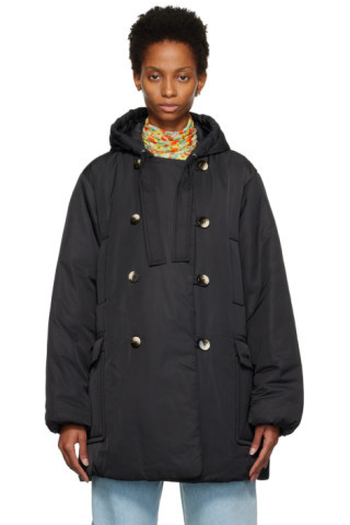 GANNI - Black Shiny Insulated Coat | SSENSE