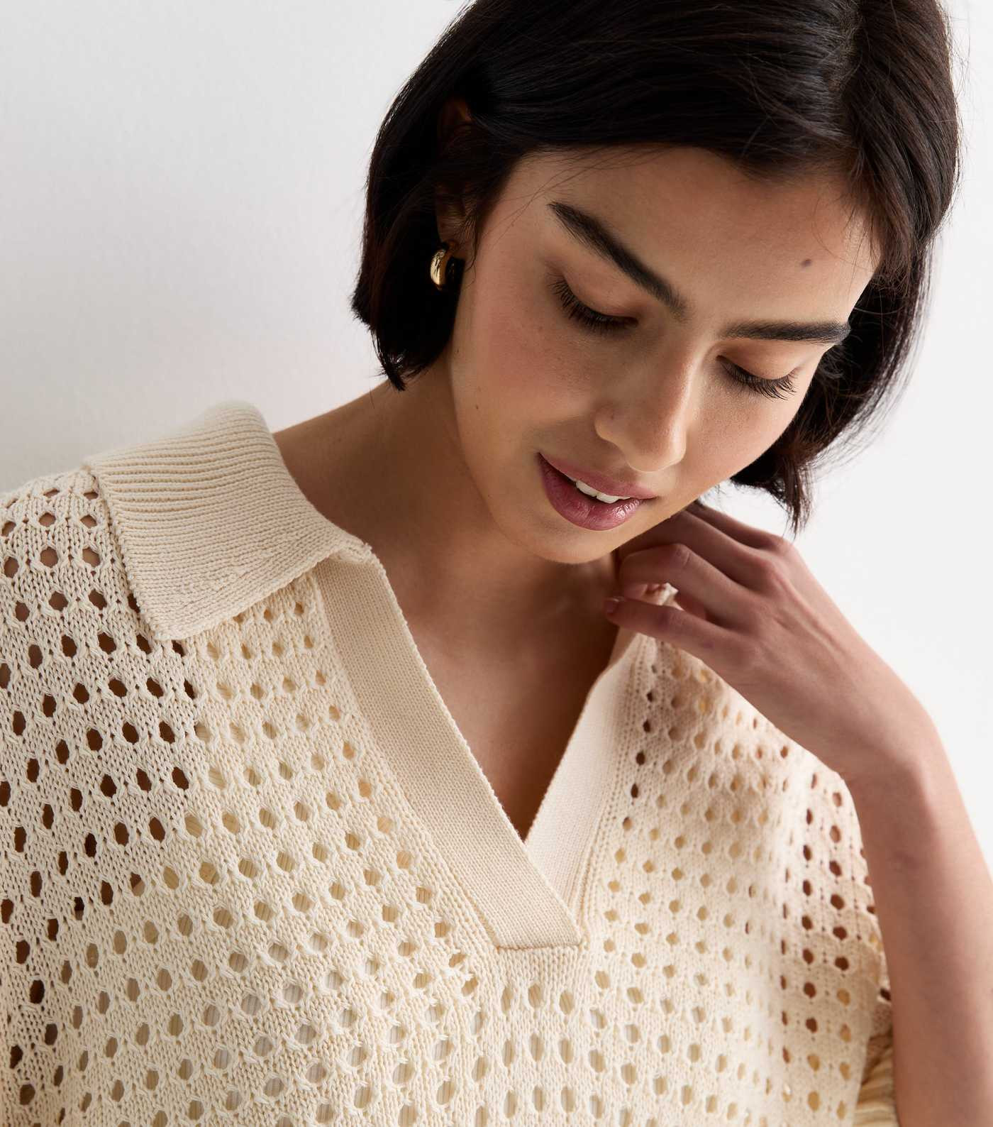 Cream Crochet Knit Short Sleeve Polo Jumper | New Look | New Look (UK)