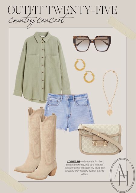 Cute country concert look. I'm loving these Abercrombie denim shorts and gorgeous boots! 

#LTKstyletip #LTKSeasonal #LTKFind