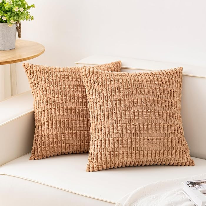 Pack of 2 Corduroy Decorative Throw Pillow Covers 18x18 Inch Soft Striped Pillow Covers Modern Fa... | Amazon (US)