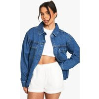 boohoo Women's Oversized Denim Shirt in Mid Wash | Size: 8 | boohoo (US & Canada)