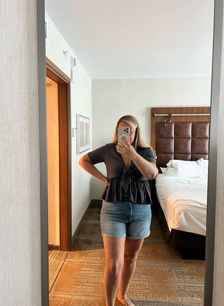 Austin Day 2 — Today, I’m wearing my favorite date night top and my new favorite shorts. In the top I’m wearing a L and the shorts are a size 31. 

#LTKMidsize #LTKSeasonal