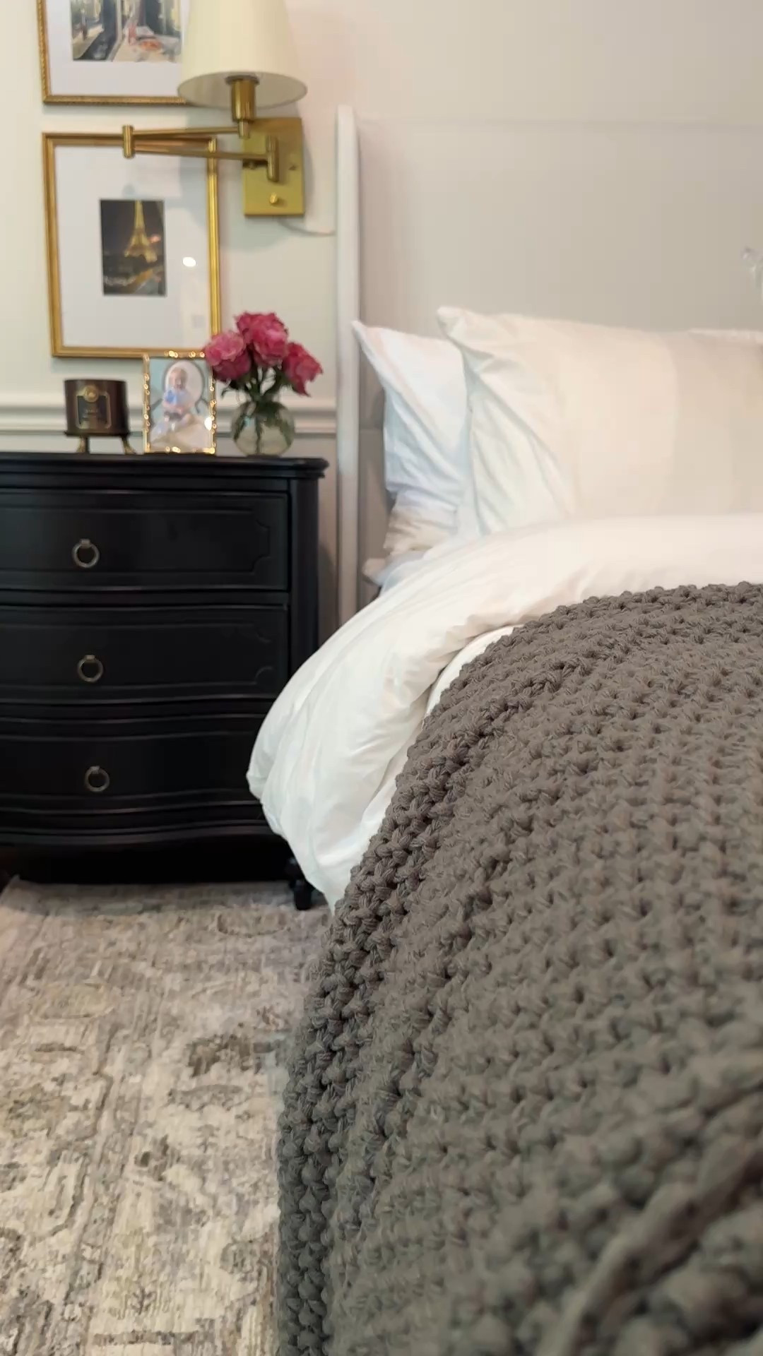 I have been refreshing our primary bedroom lately, and it’s amazing what a difference a few intentional updates can make.
We kicked things off with this neutral area rug from Wayfair. The blend of browns, grays, and whites brings everything in the room together so effortlessly. It adds warmth and depth without overpowering the space.
Then came the bed. This white upholstered frame feels like a classic—crisp, cozy, and so well made. Plus, it was a breeze to assemble.
And finally, the nightstands. I love the contrast these black beauties bring. They have a timeless silhouette with a modern twist—built-in USB, USB-C, and outlet ports for easy charging. No more crawling under the bed to find a cord!
#ad @wayfair #wayfair #wayfairpartner 

#LTKHome #LTKSaleAlert #LTKautumn