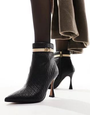 River Island heeled sock boot with logo print in black | ASOS (Global)
