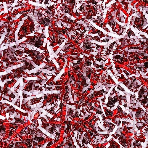 Ottwlli 150 Grams Red & White Crinkle Cut Paper Shred Filler Metallic Iridescent Gift Boxes Fille... | Amazon (US)