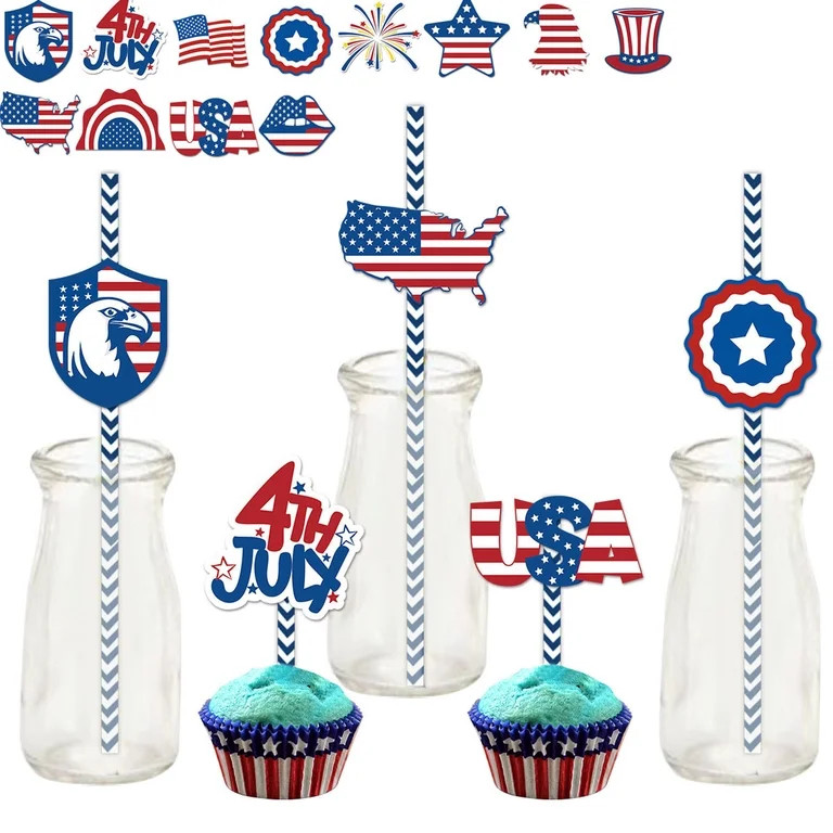 Luxcidy 24 Pcs Independence Day Paper Straw Party Decoration,4th of July Paper Straws, Disposable... | Walmart (US)
