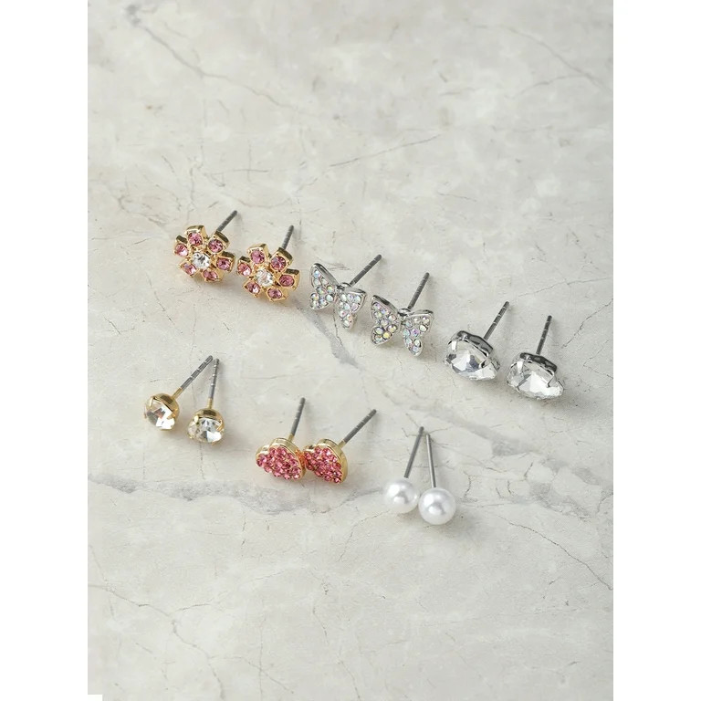 Women's Stud Earring Collection, Butterfly, Heart and Flower , 6 Pairs - Walmart.com | Walmart (US)
