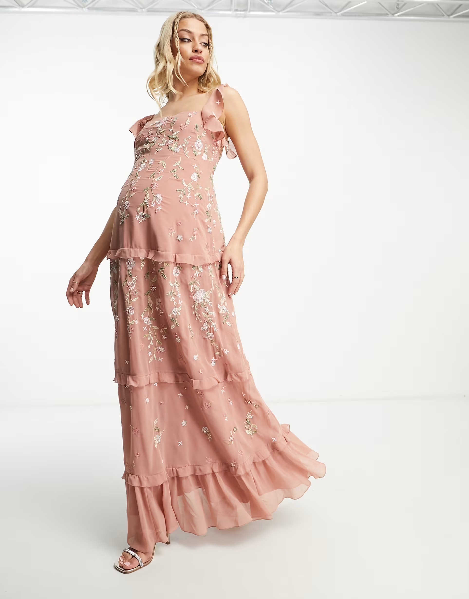 ASOS DESIGN Maternity Bridesmaid cami embellished maxi dress with embroidery in rose | ASOS (Global)