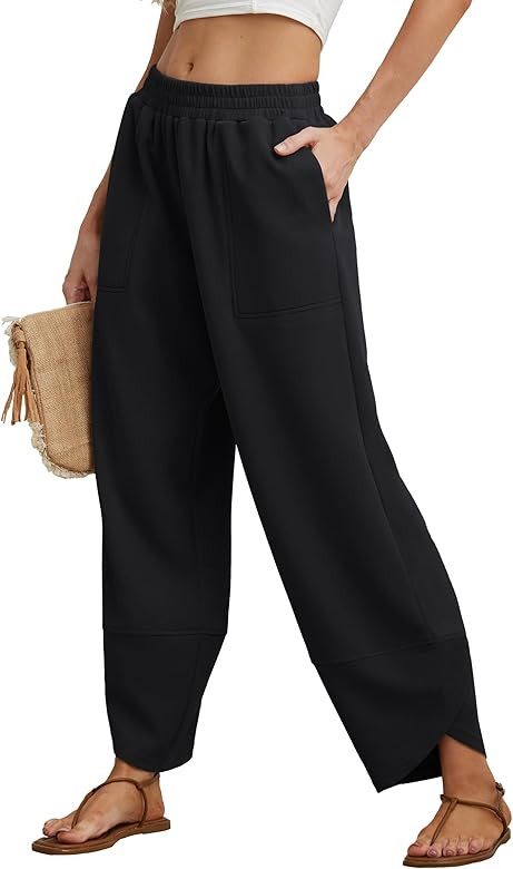 Womens Wide Leg Harem Pants Casual Loose Elastic Waist Solid Color Comfy Palazzo Lounge Baggy Swe... | Amazon (US)