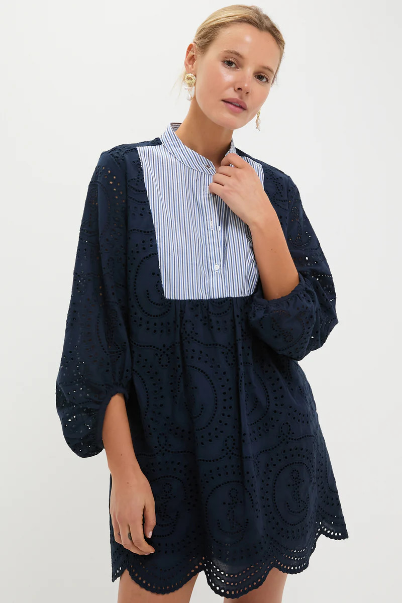 Navy Nautical Eyelet Mini Calliope Dress | Tuckernuck (US)