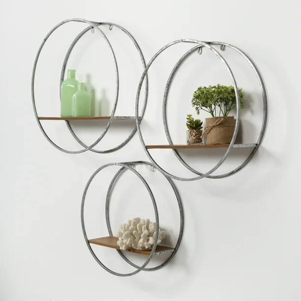 Patton Wall Decor Industrial Round Metal and Wood Wall Shelf, Set of Three | Walmart (US)
