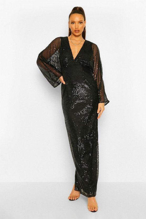 Tall Sequin Batwing Sleeve Maxi Dress | Boohoo.com (US & CA)