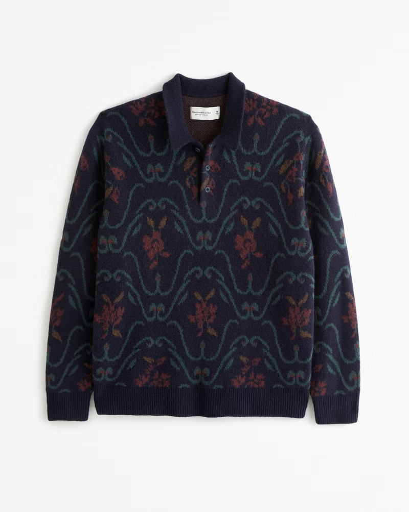 Fuzzy Pattern Long-Sleeve 3-Button Sweater Polo | Abercrombie & Fitch (US)