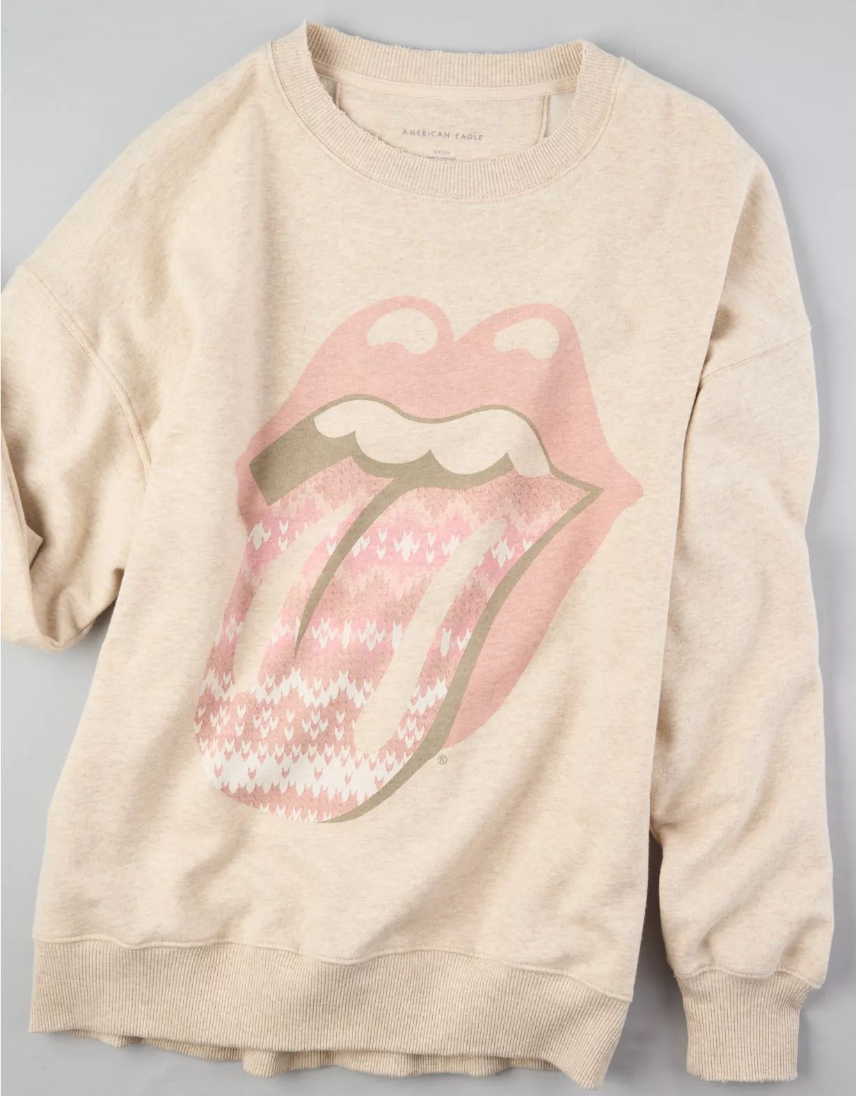 AE Oversized Holiday Rolling Stones Graphic Sweatshirt | American Eagle Outfitters (US & CA)