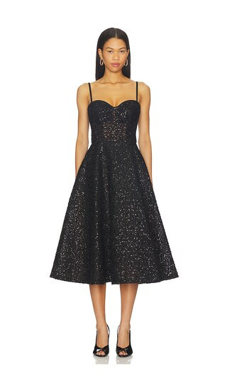 Beaded Embellished Skater Midi Dress in Black | Revolve Clothing (Global)