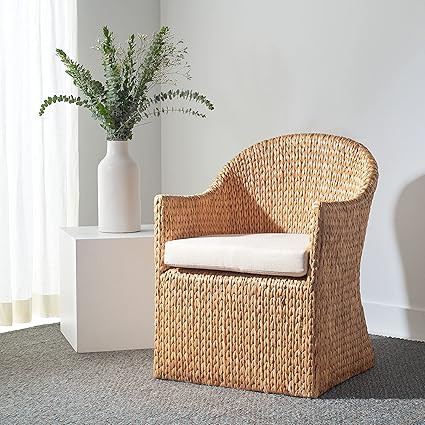 Safavieh Couture Home Collection Solomon Rattan, Natural/Beige Cushion Water Hyacinth Dining Chai... | Amazon (US)