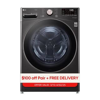 LG 4.5 Cu. Ft. Stackable SMART Front Load Washer in Black Steel with Steam and TurboWash360 Techn... | The Home Depot
