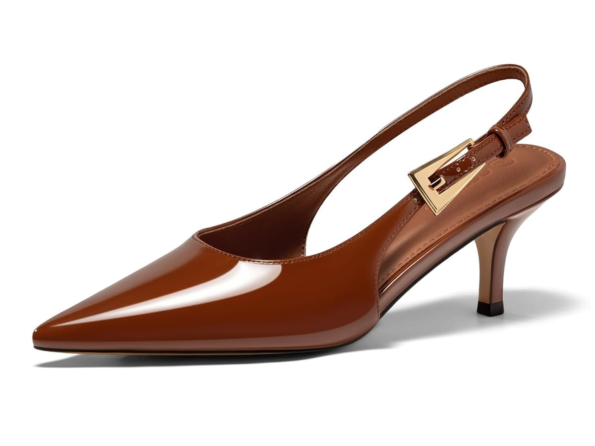 Coutgo Womens Slingback Heels Kitten Low Heel Dress Shoes Closed Pointed Toe Buckle Pumps Work We... | Amazon (US)