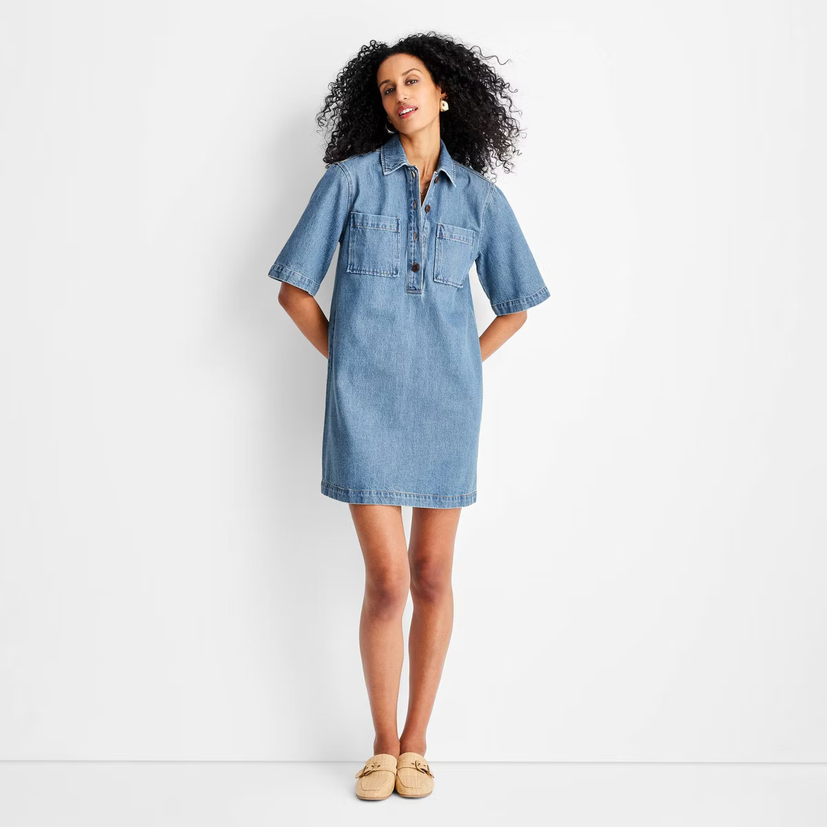 Women's Denim Mini Shirtdress - Future Collective Medium Wash | Target