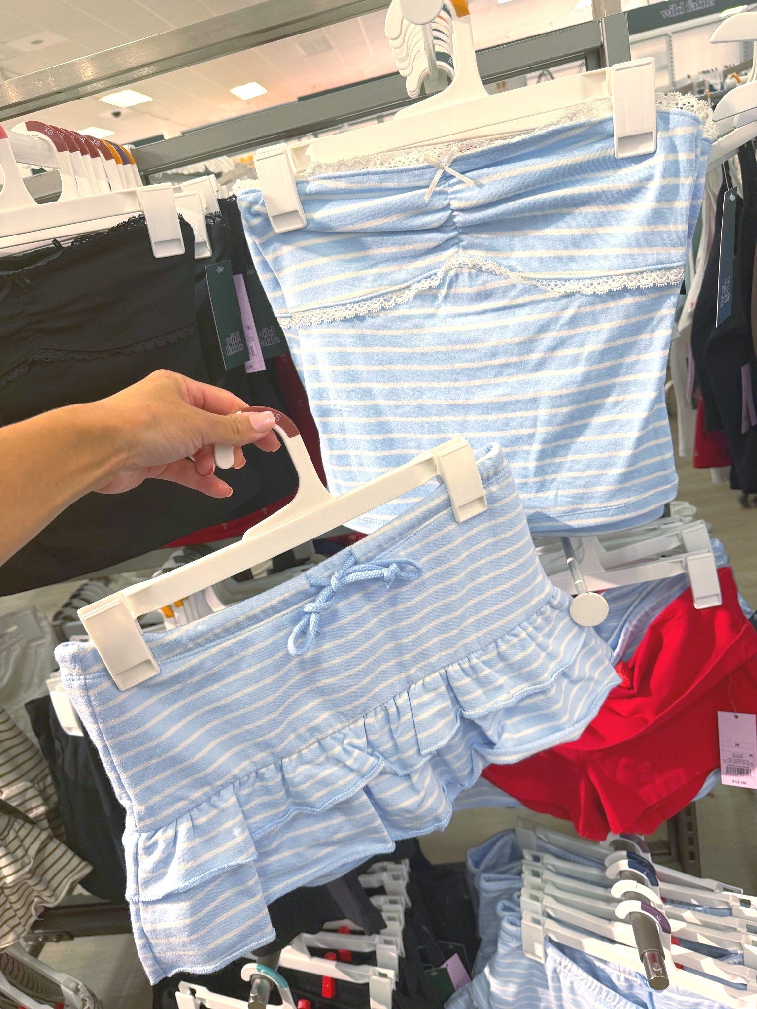 Women's Lace Striped White and Blue Tube Top & Drop Waist Ruffle  Mini Skort- Wild Fable x Target Outfit Ideas

#LTKdayinmylife #LTKgrwm #LTKootd