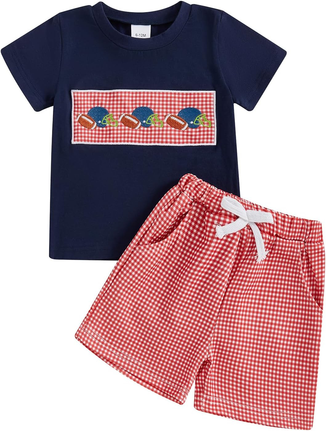 Adobabirl Toddler Baby Boy Football Outfit Rugby Embroidery Short Sleeve Tshirt with Plaid Shorts Boutique Summer Clothes | Amazon (US)