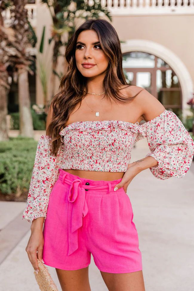 See The Light Pink Smocked Off The Shoulder Floral Blouse | The Pink Lily Boutique