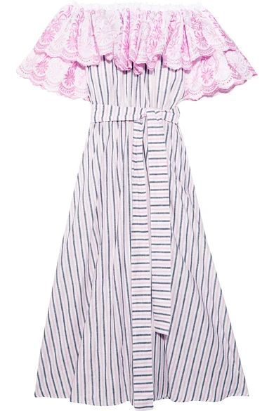 Gül Hürgel - Off-the-shoulder Striped Cotton And Linen-blend Dress - Pink | NET-A-PORTER (US)