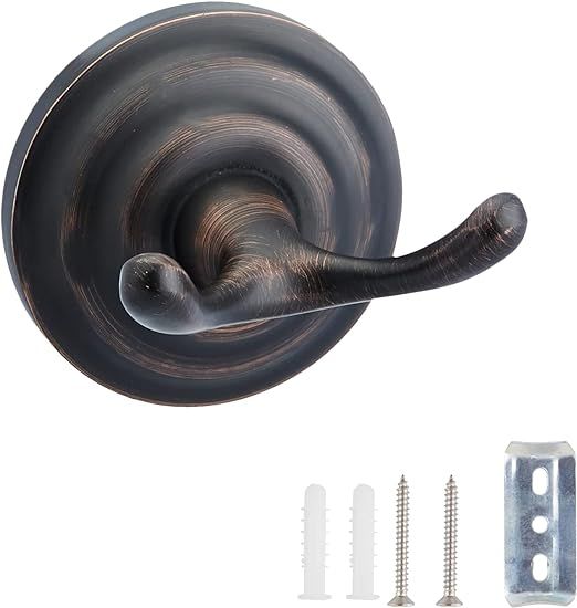 Amazon Basics Zinc Traditional Round Bathroom Towel and Robe Hook, Oil Rubbed Bronze | Amazon (US)