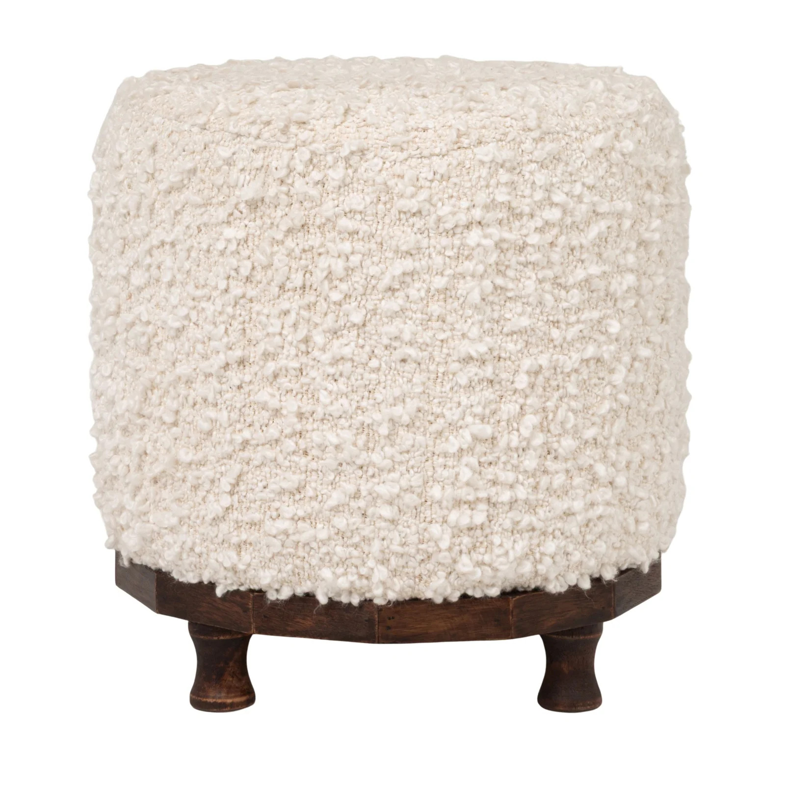 Aspen Boucl\u00e9 Upholstered Cotton Woven Stool With Dark Wood Tapered Legs | Joss & Main