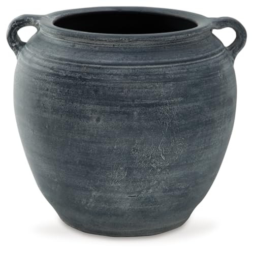 Signature Design by Ashley Meadie Traditional Indoor Terra Cotta Tabletop Vase with Handle and Wide Mouth, Blue | Amazon (US)
