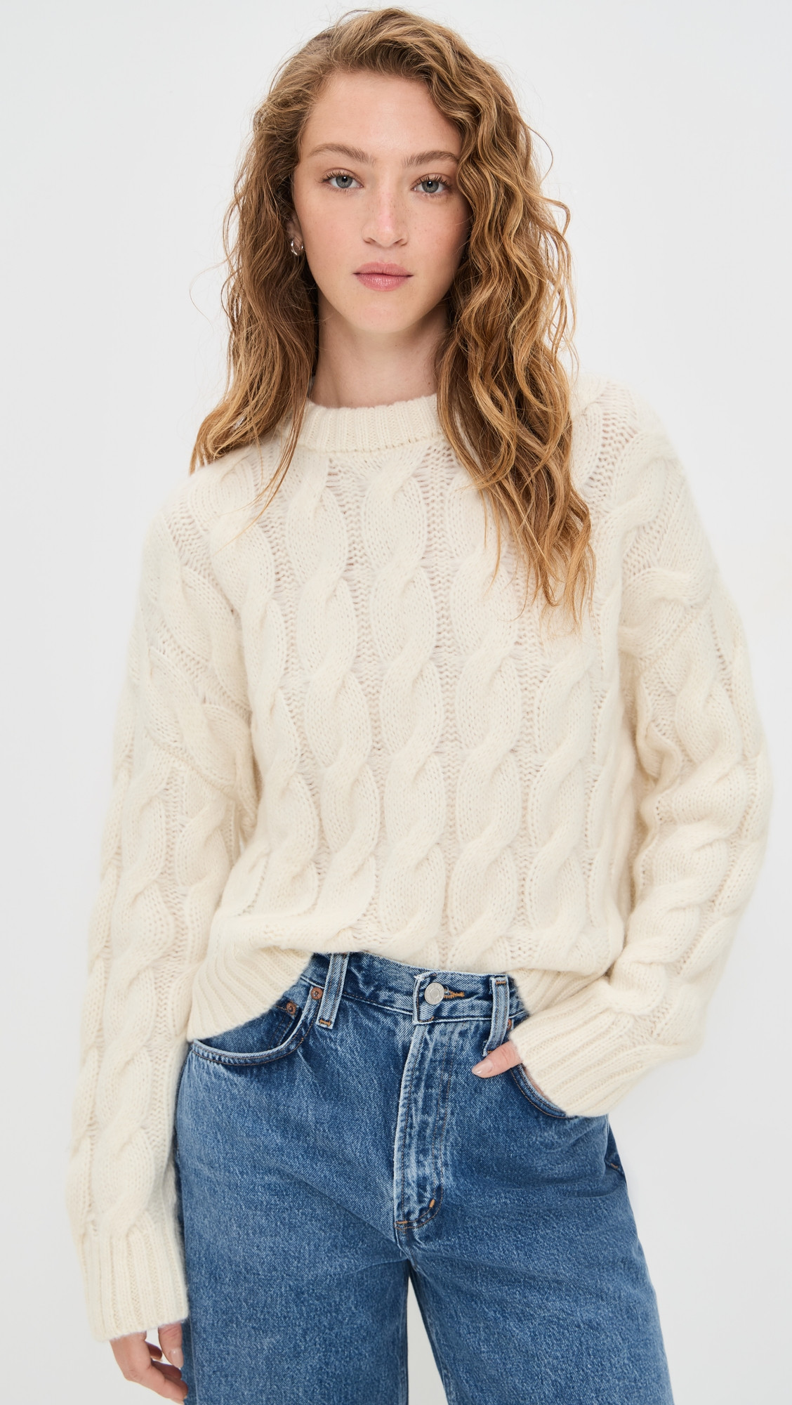 Jenni Kayne Cable Serena Crew Neck Pullover Ivory M | Shopbop