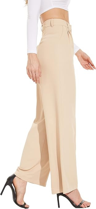 FUNYYZO Women's Wide Leg Work Pants High Waist Long Straight Trousers Causal Pants with Pocket | Amazon (US)