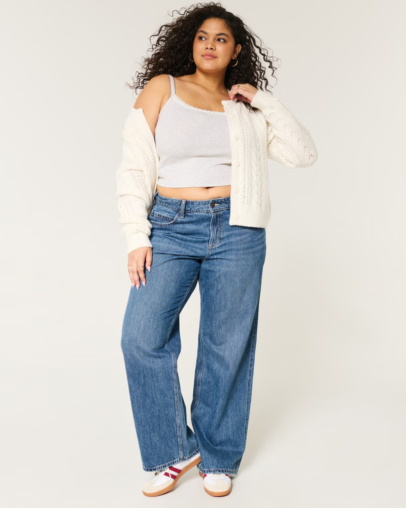 Curvy Mid-Rise Medium Wash Baggy Jeans | Hollister (US)