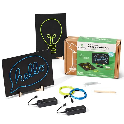 KiwiCo Light-Up Wire Art Kit - DIY Electroluminescent Signs, Fun Educational Science Craft for Kids | Includes EL Wires, Battery Packs, Design Templates, and Instructions | Make Your Own Neon Sign! | Amazon (US)