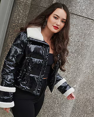 Shearling Trim Puffer Jacket | Express