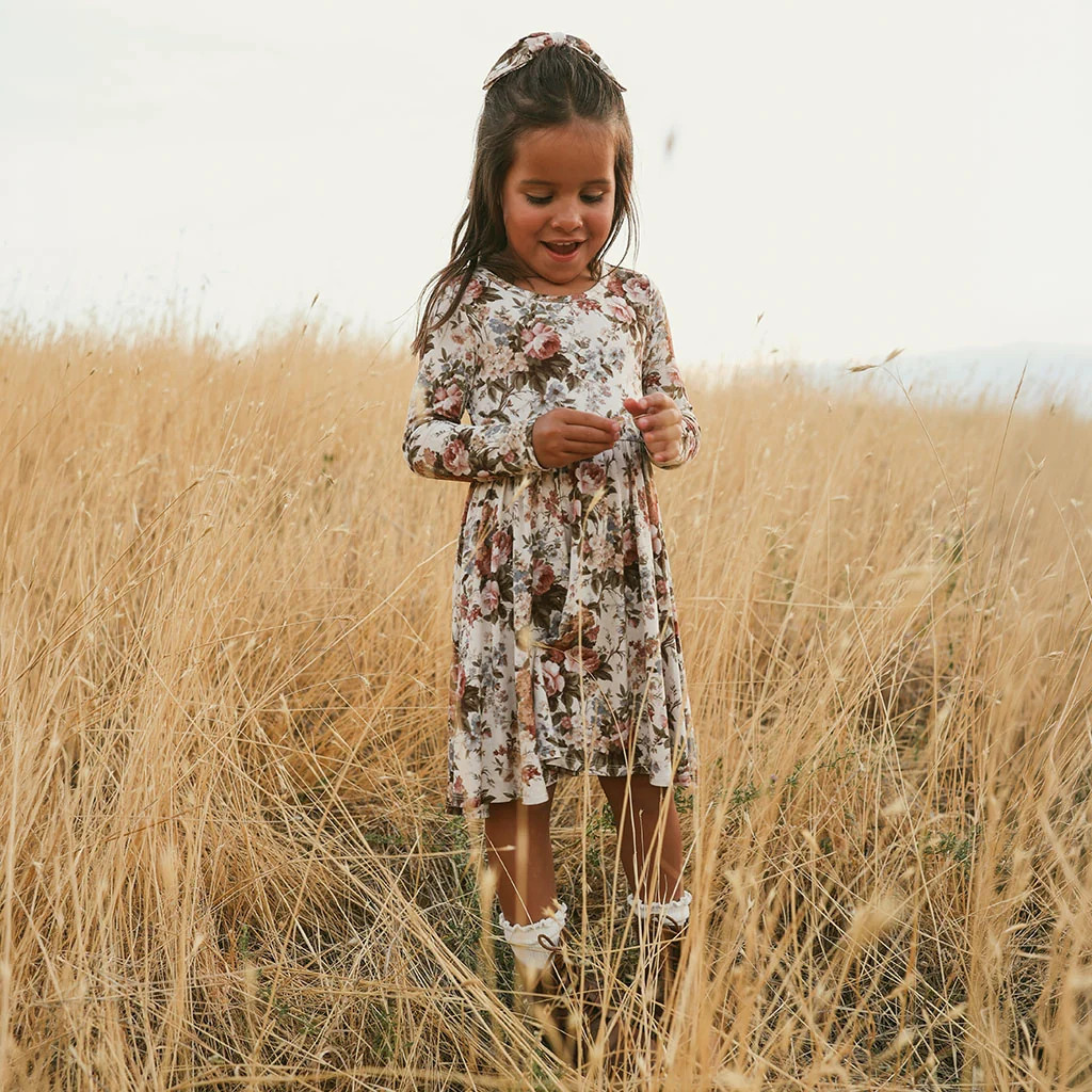Floral White Girl Toddler Twirl Dress | Dauphine | Posh Peanut